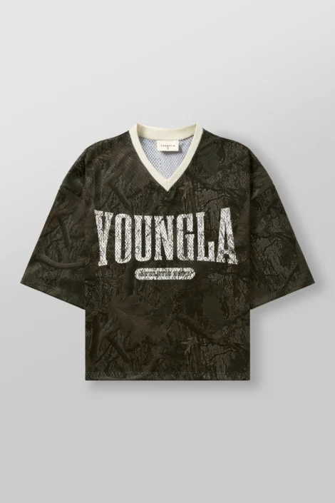 4187 - Varsity Football Cropped Jersey Dark Tree Camo // YoungLa